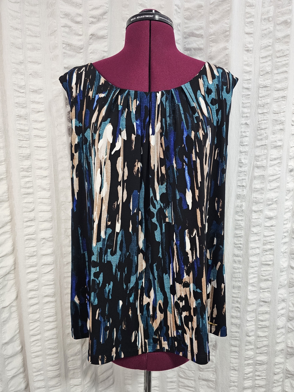 Calvin Klein Black Blue Teal Abstract Print Sleeveless Blouse 2X